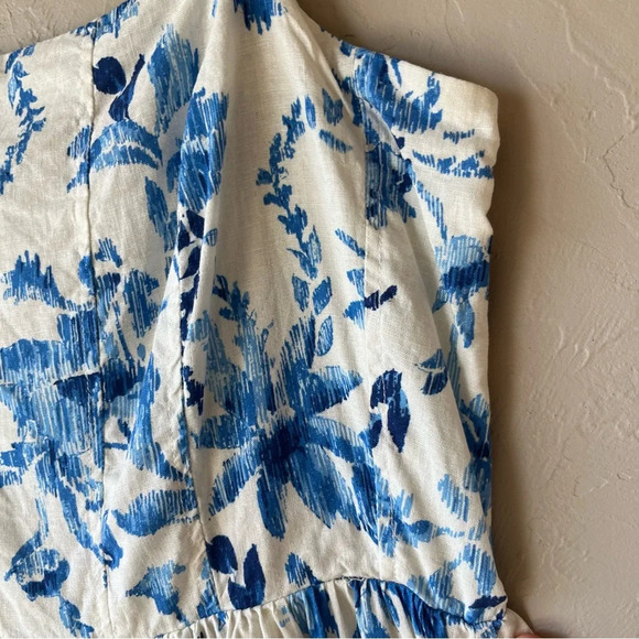 H&M linen blend midi dress sundress floral square neck spaghetti strap classic - Picture 12 of 15